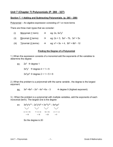 Unit 7 (Chapter 7) Polynomials (P