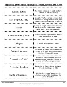 customs duties Law of April 6, 1830 Manuel de Mier y Teran Battle of