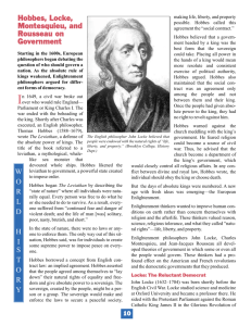 Hobbes, Locke, Montesquieu, and Rousseau on Government