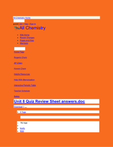 All Chemistry - Unit 8 Quiz Review Sheet answers