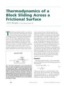 T Thermodynamics of a Block Sliding Across a Frictional Surface