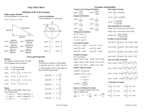 Trig Cheat Sheet  Definition of the Trig Functions