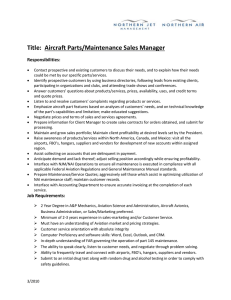 Title:  Aircraft Parts/Maintenance Sales Manager  Responsibilities: