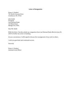 Letter of Resignation  Honor A. Student 701 North Crescent Drive