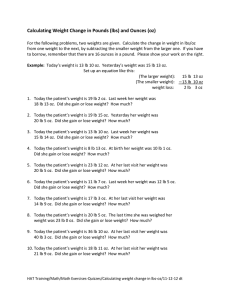 Calculating Weight Change in Pounds (lbs) and Ounces (oz)