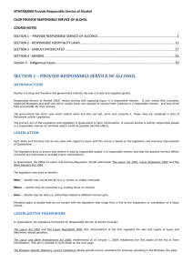 SECTION 1 – PROVIDE RESPONSIBLE SERVICE OF ALCOHOL