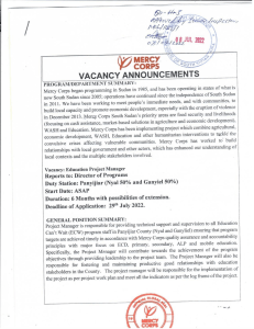 Vacancy Announcement for Education Project Manager